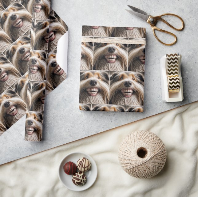 Bearded Collie mit einem Toothy Grin Geschenkpapier (Kunsthandwerk)