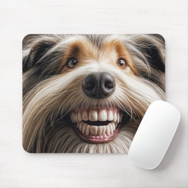 Bearded Collie mit einem Toothy Grin Mousepad (Mit Mouse)