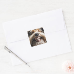 Bearded Collie mit einem Toothy Grin Quadratischer Aufkleber