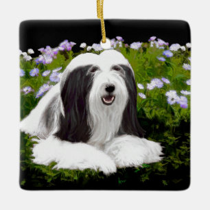 Bearded Collie Painting - Cute Original Dog Art Keramikornament