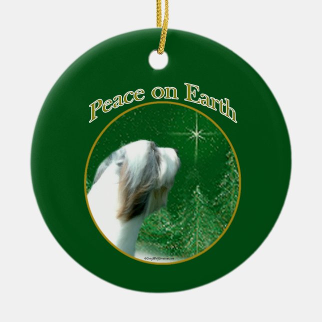 Bearded Collie Peace Keramik Ornament (Vorne)