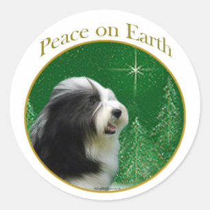 Bearded Collie Peace Runder Aufkleber
