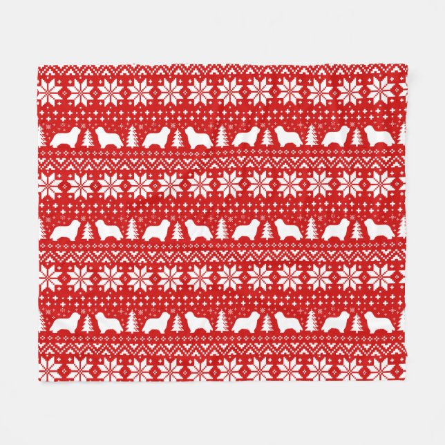 Bearded Collie Silhouetten Hunde Weihnachtsmuster Fleecedecke (Vorderseite (Horizontal))