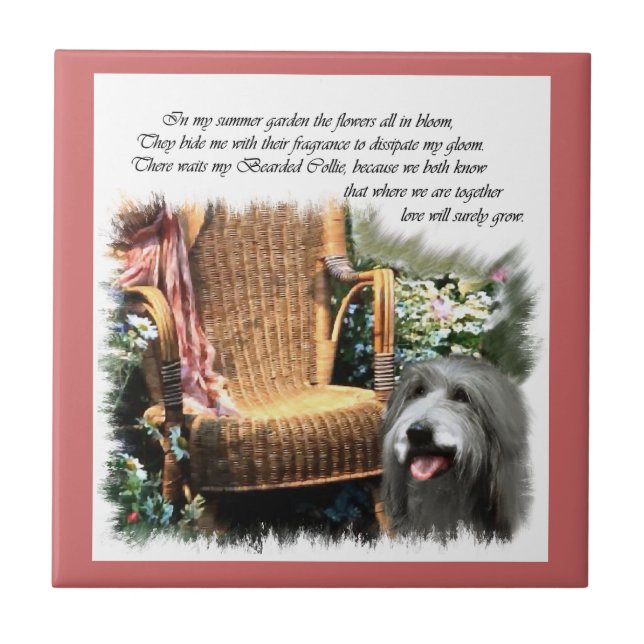 Bearded Collie Summer Garden Fliese (Vorderseite)