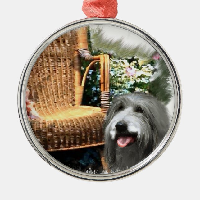 Bearded Collie Summer Garden Silbernes Ornament (Vorne)