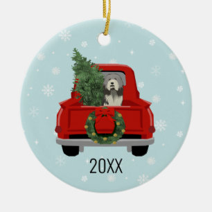 Bearded Collie Trucks Keramik Ornament