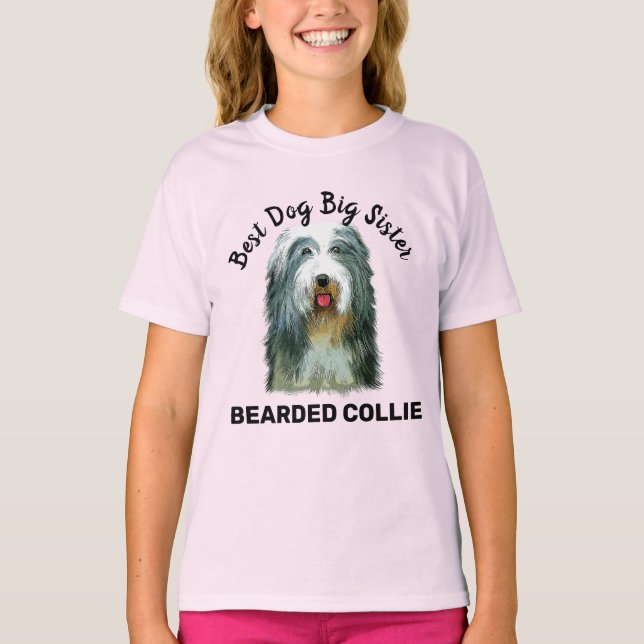Bearded Collie Wasserfarbe beste Hündin große Schw T-Shirt (Vorderseite)