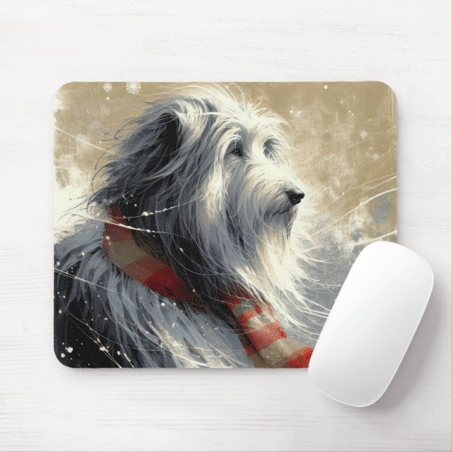 Bearded Collie Weberei gestreifter Winter Scarf Mousepad (Mit Mouse)