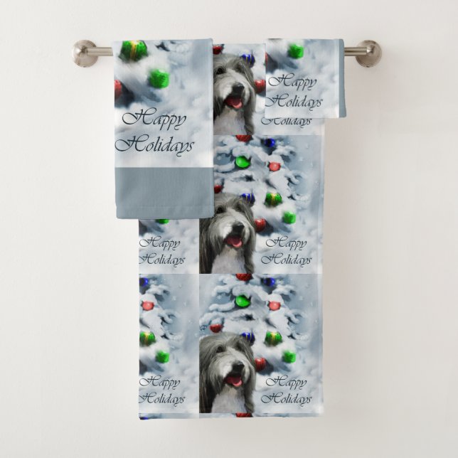 Bearded Collie Weihnachten Badhandtuch Set (Insitu)