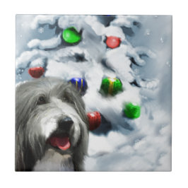 Bearded Collie Weihnachten Fliese