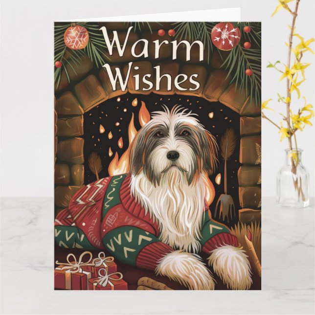 Bearded Collie Weihnachten Karte (Gelbe Blume)