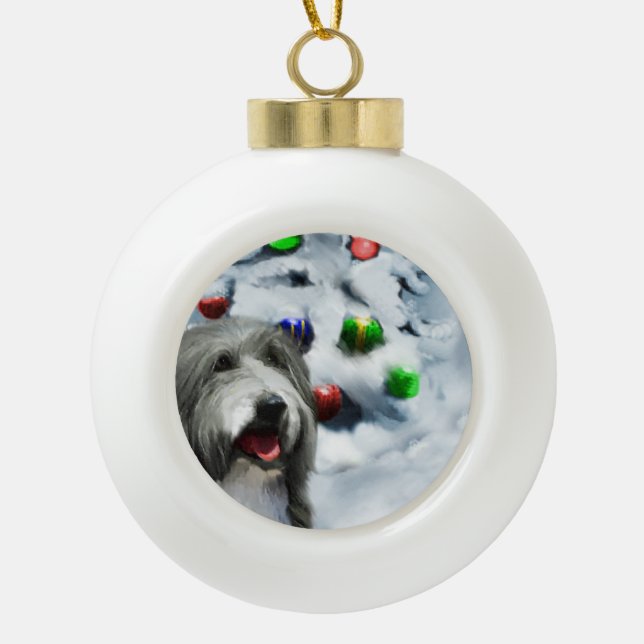 Bearded Collie Weihnachten Keramik Kugel-Ornament (Vorderseite)