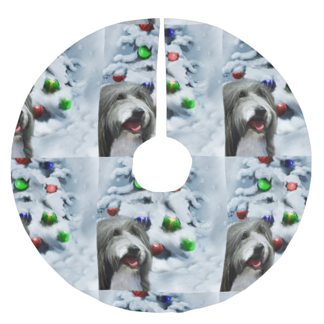 Bearded Collie Weihnachten Polyester Weihnachtsbaumdecke (Vorderseite)
