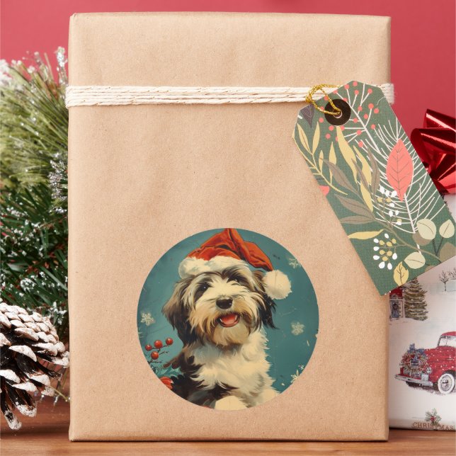 Bearded Collie Weihnachten Runder Aufkleber (Feiertag)