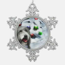 Bearded Collie Weihnachten Schneeflocken Zinn-Ornament