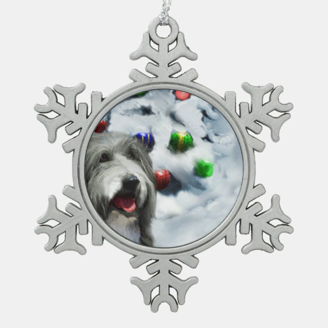Bearded Collie Weihnachten Schneeflocken Zinn-Ornament (Vorderseite)