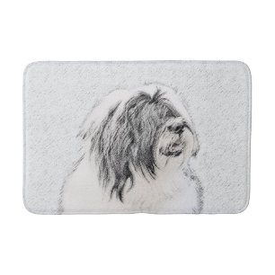 Bearded Collie Zeichnend - Niedliche Original Hund Badematte