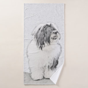 Bearded Collie Zeichnend - Niedliche Original Hund Badhandtuch Set