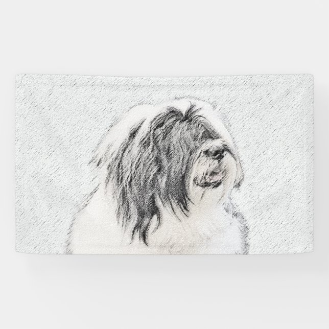 Bearded Collie Zeichnend - Niedliche Original Hund Banner (Horizontal)