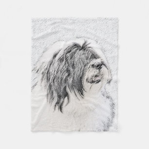 Bearded Collie Zeichnend - Niedliche Original Hund Fleecedecke