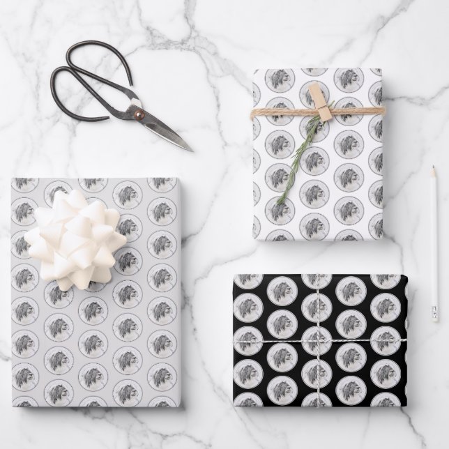 Bearded Collie Zeichnend - Niedliche Original Hund Geschenkpapier Set (Vorderseite)