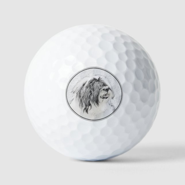 Bearded Collie Zeichnend - Niedliche Original Hund Golfball (Vorderseite)