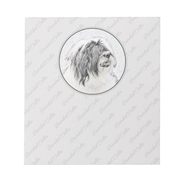 Bearded Collie Zeichnend - Niedliche Original Hund Notizblock (Vorderseite)