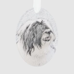 Bearded Collie Zeichnend - Niedliche Original Hund Ornament