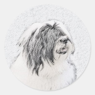 Bearded Collie Zeichnend - Niedliche Original Hund Runder Aufkleber