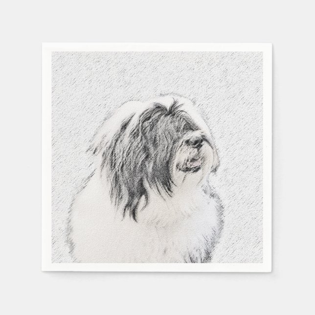 Bearded Collie Zeichnend - Niedliche Original Hund Serviette (Vorderseite)