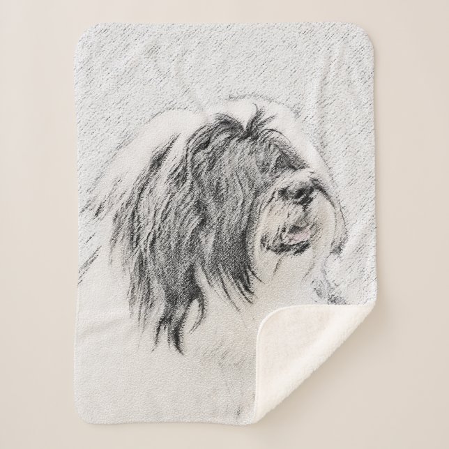 Bearded Collie Zeichnend - Niedliche Original Hund Sherpadecke (Vorderseite)