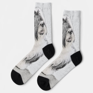 Bearded Collie Zeichnend - Niedliche Original Hund Socken