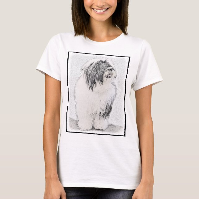 Bearded Collie Zeichnend - Niedliche Original Hund T-Shirt (Vorderseite)