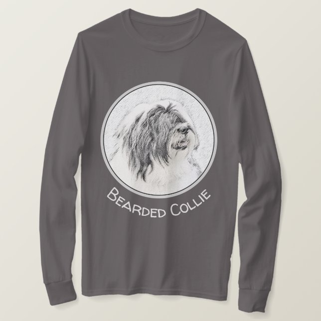 Bearded Collie Zeichnend - Niedliche Original Hund T-Shirt (Design vorne)