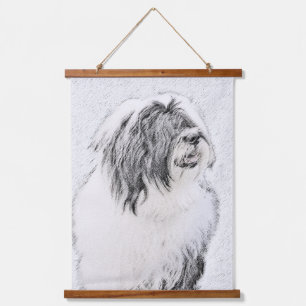 Bearded Collie Zeichnend - Niedliche Original Hund Wandteppich Mit Holzrahmen