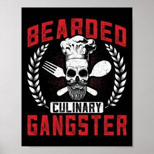 Bearded Cultural Gangster Koch Skull Cooking Grill Poster