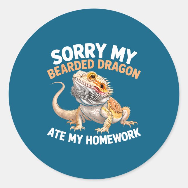 Bearded Dragon Ate My Homework Funny Quote  Runder Aufkleber (Vorderseite)