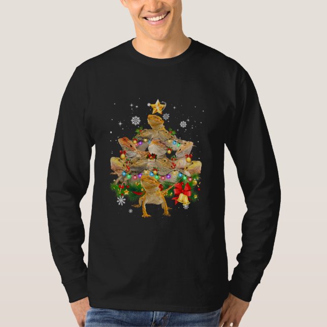 Bearded Dragon Christmas Tree Lights Pajamas Xmas T-Shirt (Vorderseite)