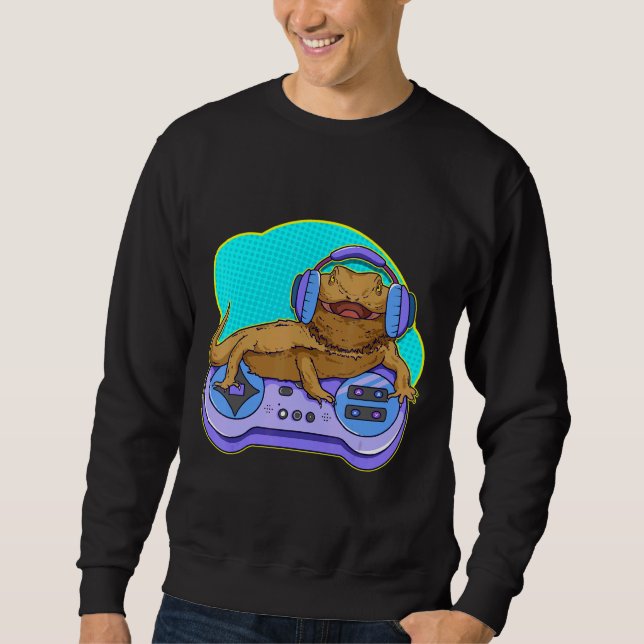 Bearded Dragon Gamer Computer Game Player Lizard Sweatshirt (Vorderseite)