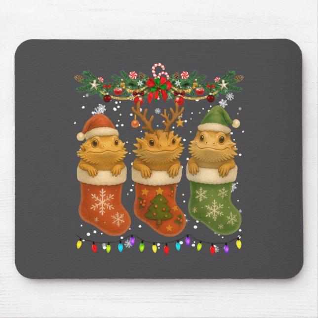 Bearded Dragon In Christmas Socks Lights Bearded D Mousepad (Vorne)