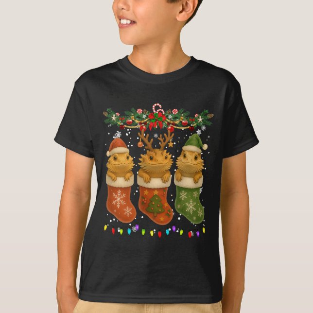 Bearded Dragon In Christmas Socks Lights Bearded D T-Shirt (Vorderseite)