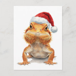 Bearded Dragon in Santa Hat Watercolor Feiertagspostkarte