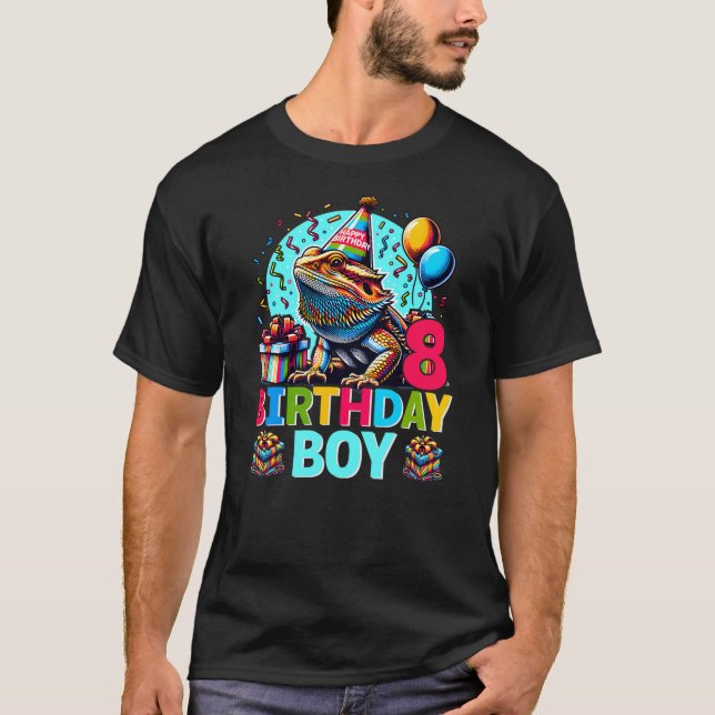 Bearded Dragon Lizard 8th Birthday 8 Year Old Boy  T-Shirt (Vorderseite)