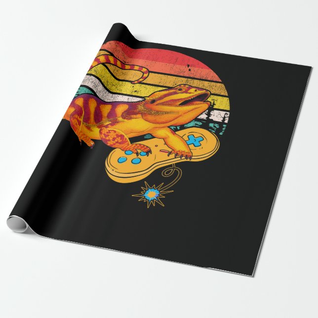 Bearded Dragon Playing Video Game Reptiles Pagona Geschenkpapier (Ungerollt)