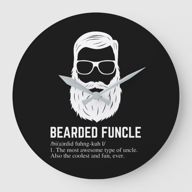 Bearded Funcle Funny Oncle Definition Große Wanduhr (Vorderseite)
