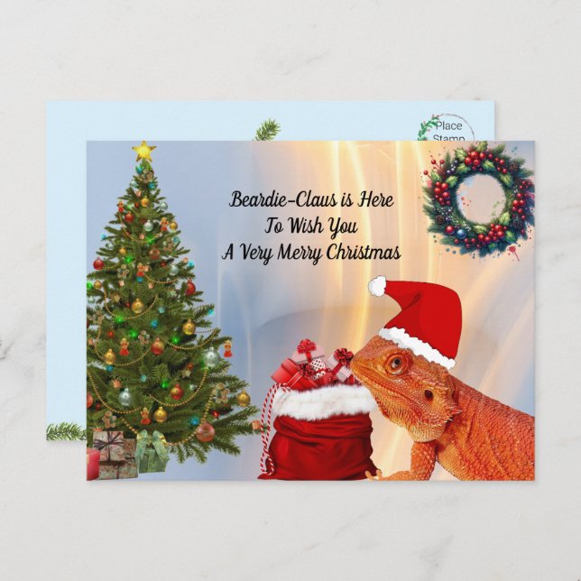 Beardie-Claus - Bartded Dragon Christmas Postkarte (Vorne/Hinten)