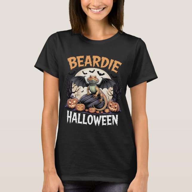 Beardie Halloween Night Scene T-Shirt (Vorderseite)