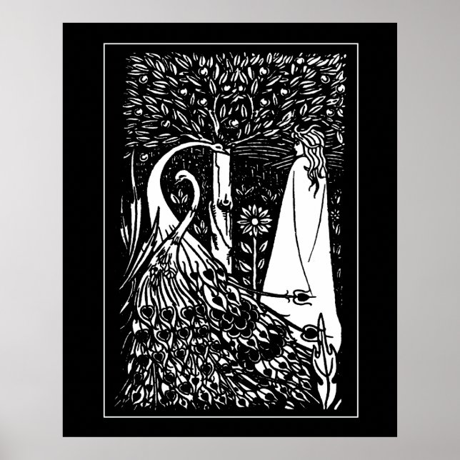 Beardsley Lady & Peacocks Poster Print (Vorne)