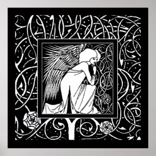 Beardsley Nouveau Engel Poster Druck