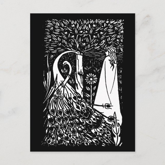 Beardsley Nouveau Lady & Peacocks Post Card Postkarte (Vorderseite)
